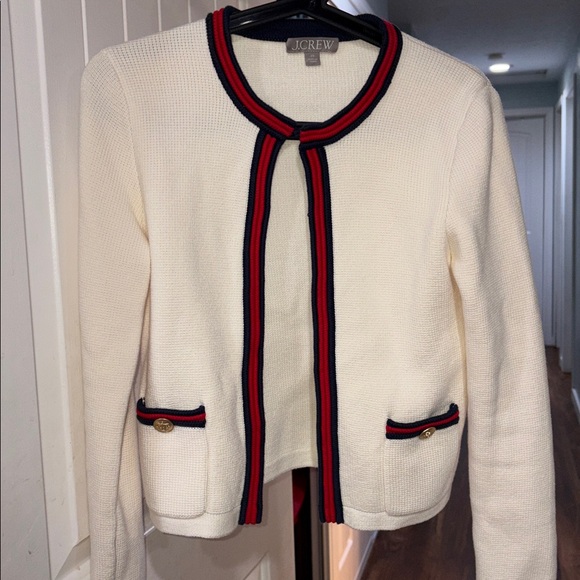 J. Crew Ivory Cardigan with Navy and Scarlet Accents - Picture 4 of 10